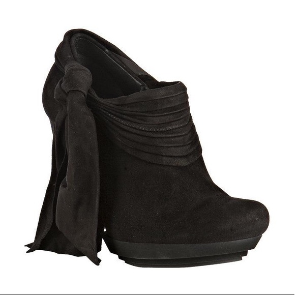Balenciaga Shoes - Balenciaga Runway Bow Black Suede Booties Boots Stiletto 38.5